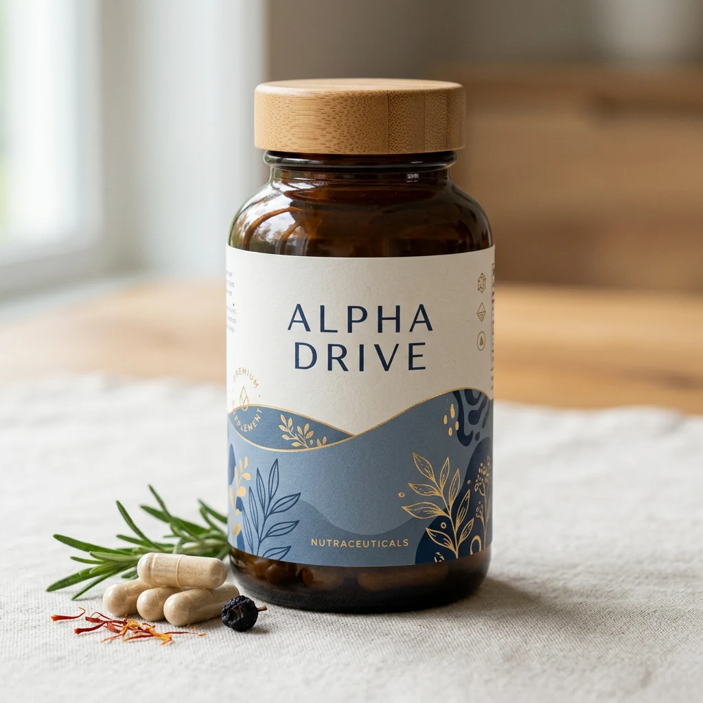 Alpha Drive kosttillskott - vit burk med blå-turkosa detaljer, 60 kapslar